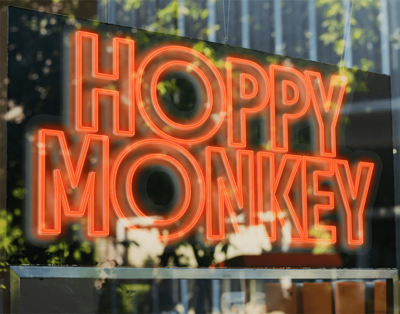 hoppy monkey club photo logo neon