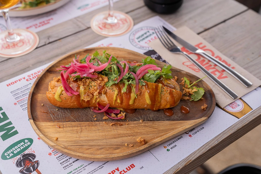 hoppy monkey club hot dog